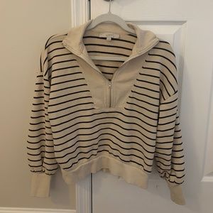 XS Loft Half-Zip Sweater, Black and White Stripes